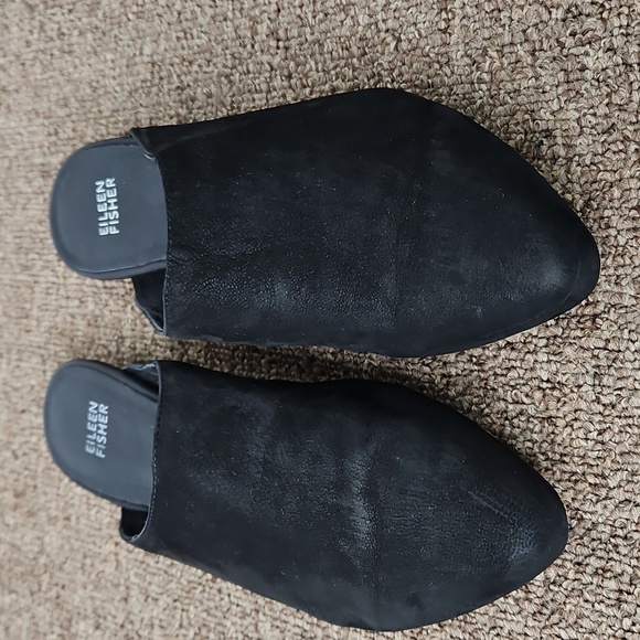 Eileen Fisher Black Smooth Leather Mules Slides Sz 8 Womens - Picture 2 of 5